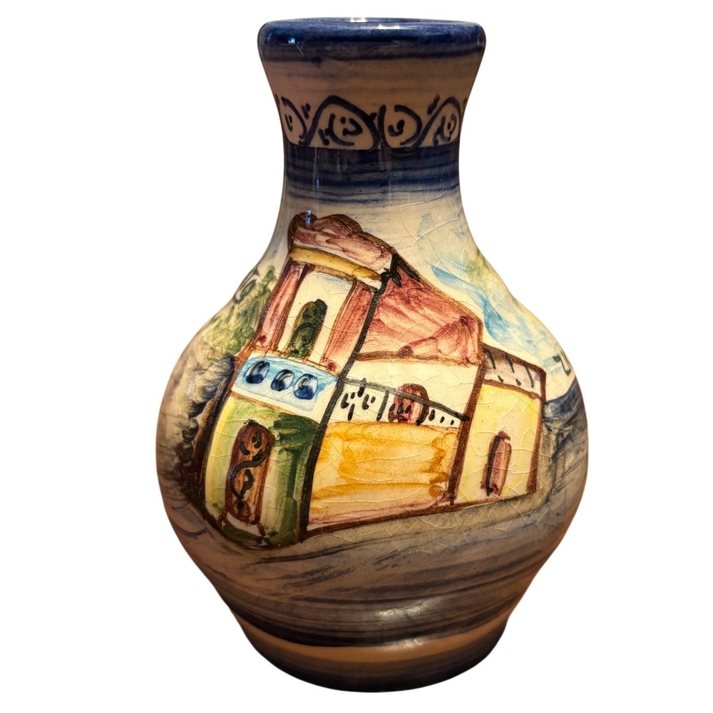Vintage 1994 Hand Painted Caminito Argentina Ceramic Bud Vase Buenos Aires 4.25"